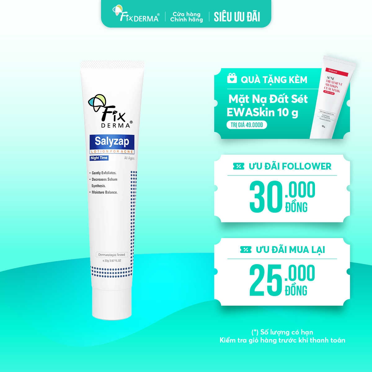 Lotion trị mụn Fixderma Salyzap Lotion For Acne Night Time – Giảm viêm, làm dịu da, ngăn ngừa mụn tái phát Lotion trị mụn Fixderma Salyzap Lotion For Acne Night Time – Giảm viêm, làm dịu da, ngăn ngừa mụn tái phát
