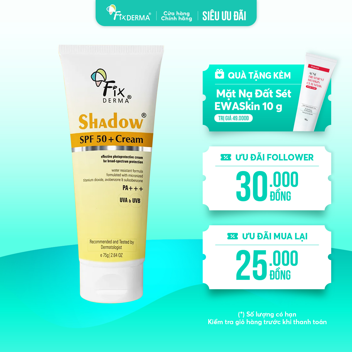 Kem chống nắng Fixderma Shadow SPF 50+ Cream – Bảo vệ da toàn diện trước tia UVA & UVB Kem chống nắng Fixderma Shadow SPF 50+ Cream – Bảo vệ da toàn diện trước tia UVA & UVB