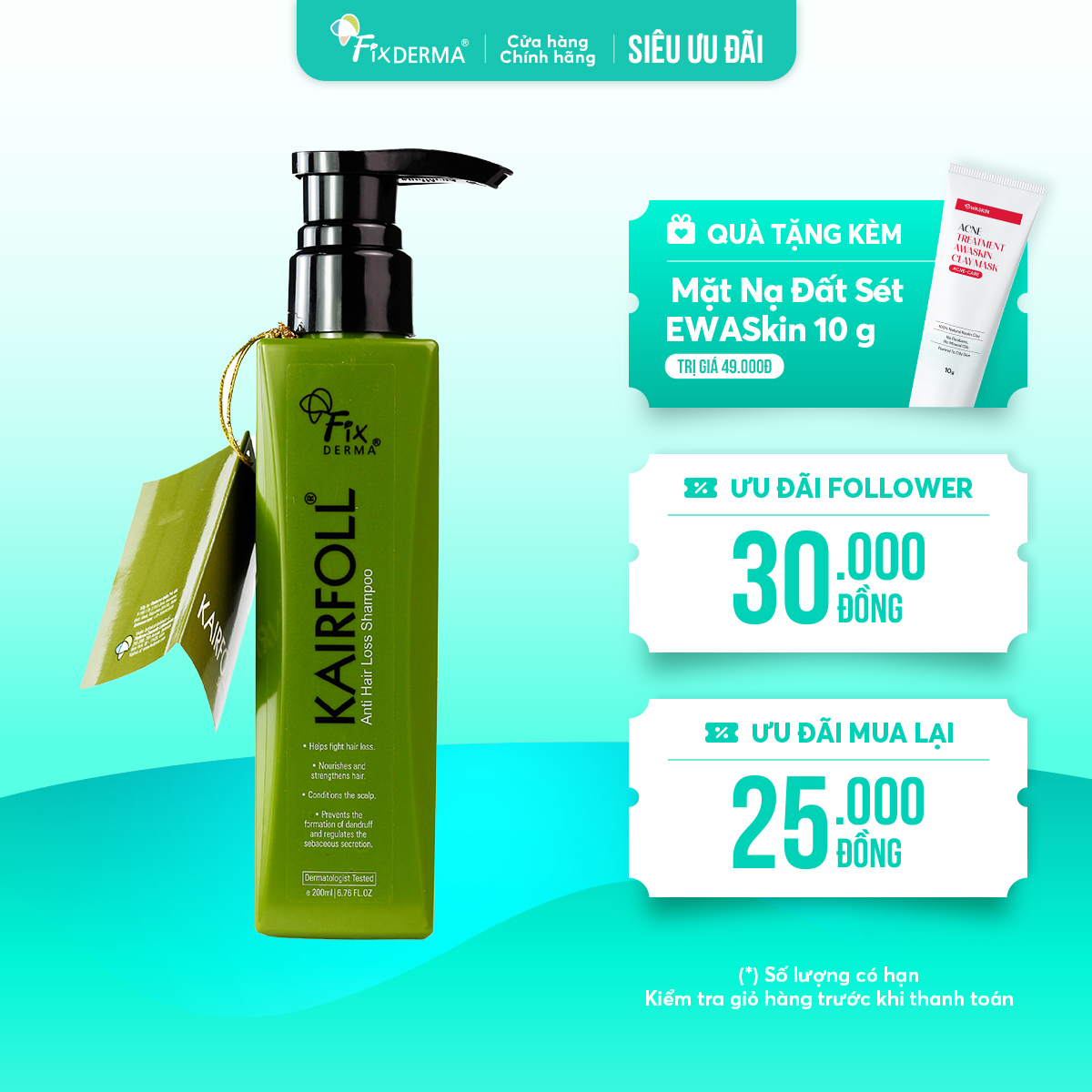 Fixderma Kairfoll Shampoo 200ml – Dầu gội giảm rụng tóc, sạch gàu, nuôi dưỡng da đầu khỏe mạnh Fixderma Kairfoll Shampoo 200ml – Dầu gội giảm rụng tóc, sạch gàu, nuôi dưỡng da đầu khỏe mạnh