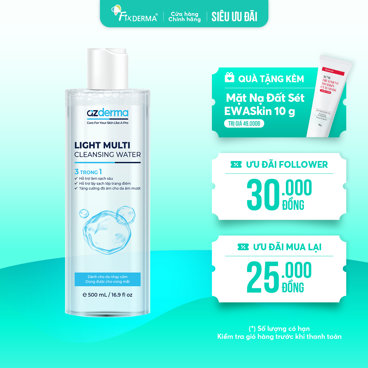 Nước tẩy trang Azderma Light Multi Cleansing Water Nước tẩy trang Azderma Light Multi Cleansing Water