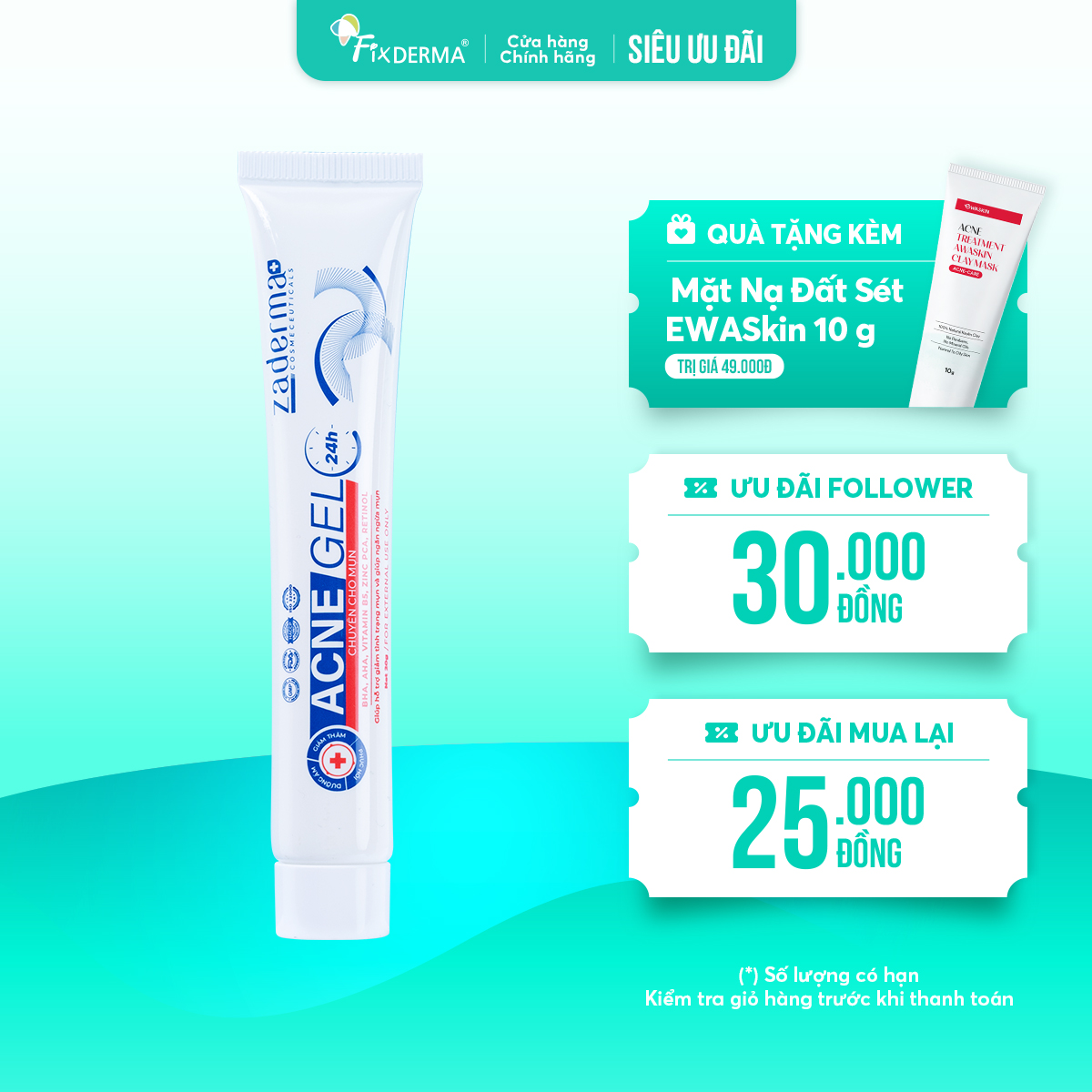 Gel trị mụn Zaderma Acne Gel 24h Gel trị mụn Zaderma Acne Gel 24h