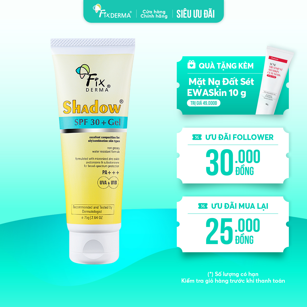 Gel chống nắng Fixderma Shadow SPF 30+ Gel – Bảo vệ da nhẹ nhàng, không gây nhờn rít Gel chống nắng Fixderma Shadow SPF 30+ Gel – Bảo vệ da nhẹ nhàng, không gây nhờn rít